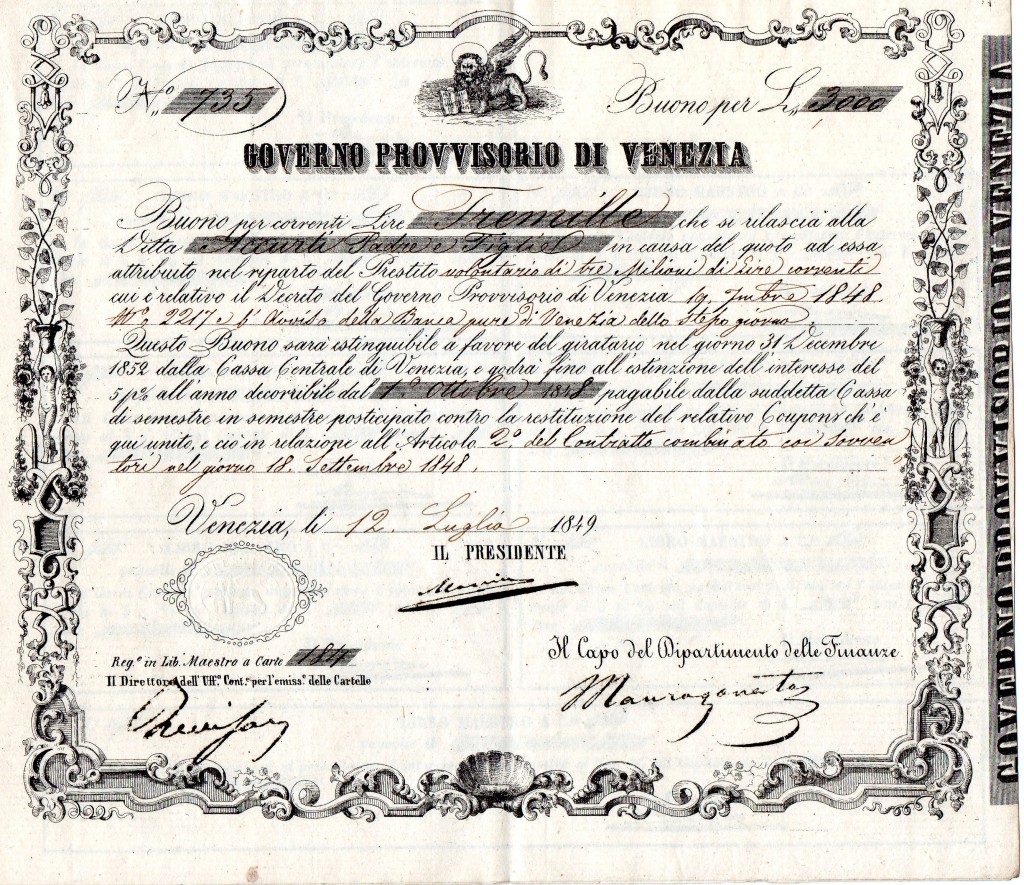 1849 Governo Provvisorio di Venezia da l. 3000