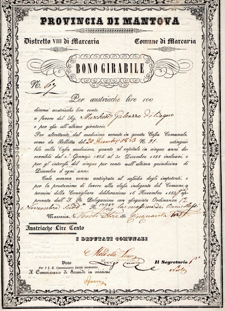 1853 Comune di Marcaria Mantova Debito Pubblico