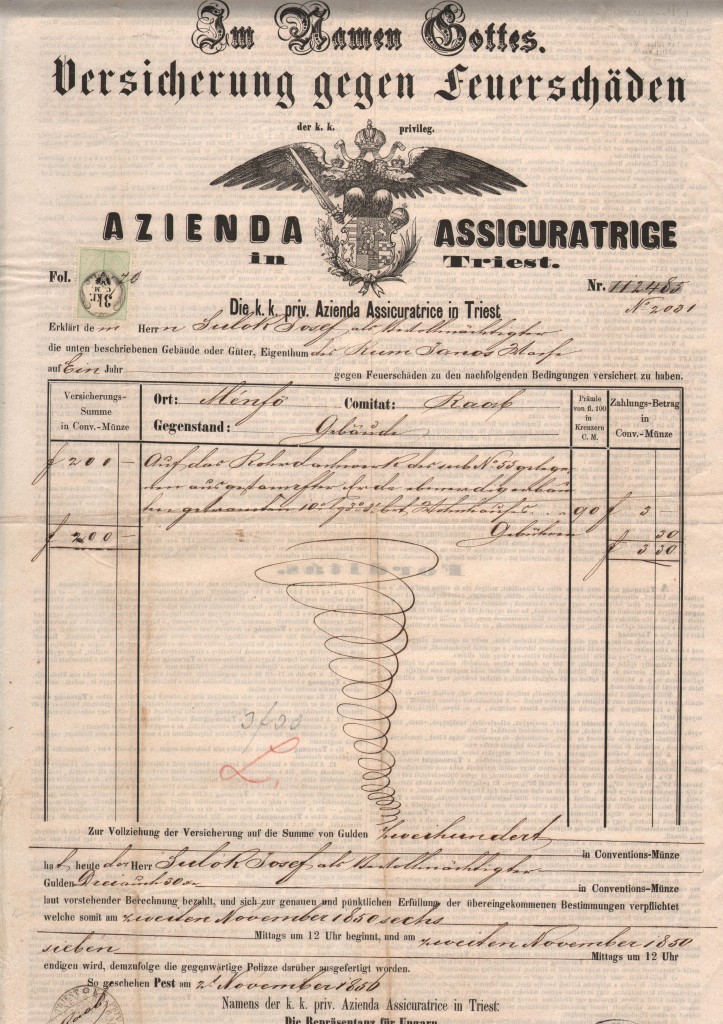 1856 Azienda Assicuratrice in Trieste ril a Pest