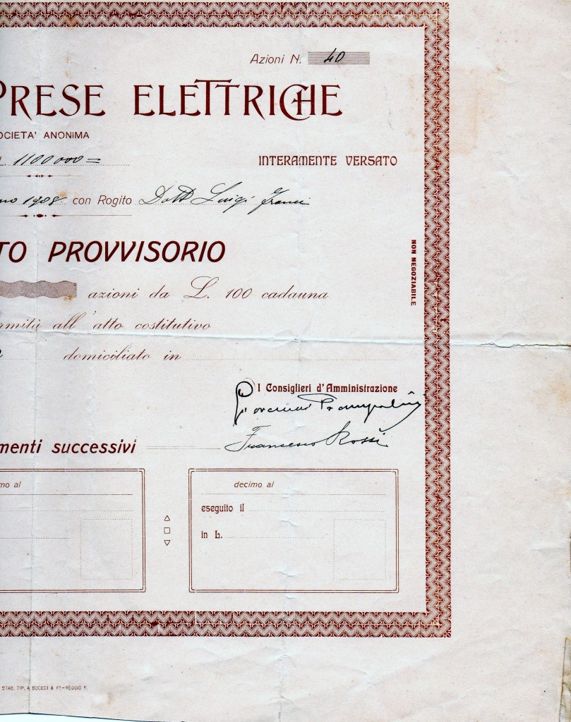 1909 Tranvie ed Imprese Elettriche Titolo Provvisorio-