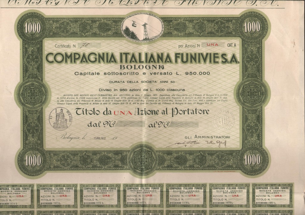 1932 Funivie di Bologna ril Bologna 1 az da L.100 n 75