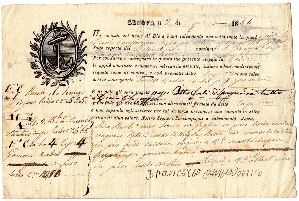 1831 Genova per Cadice