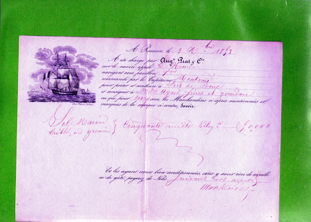 1853 Lettera di Carico polizza da Rassuen x