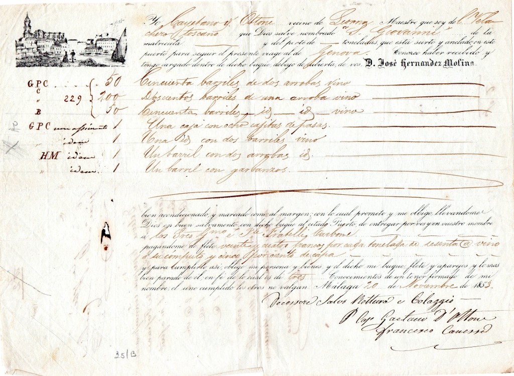 1853 Malaga ''D. Jose' Hernandez Molina con veliero Toscano per Genova