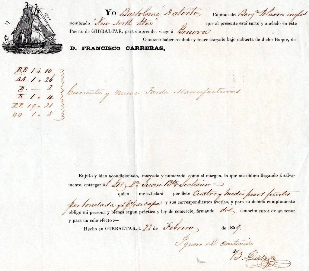 1859 Gibilterra ''D.Francisco Carreras per Genova