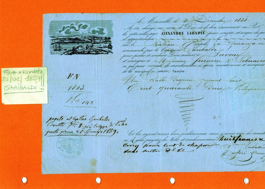 1859 Lettera Polizza di carico G.Garibaldi