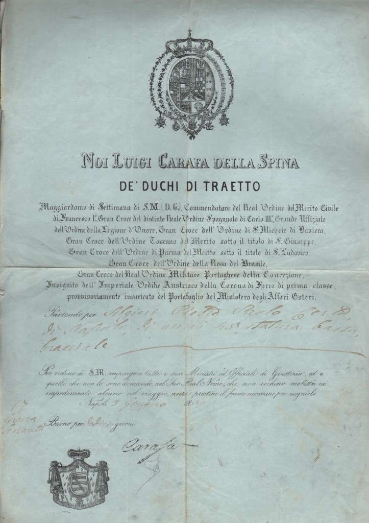 1859 Noi Luigi Carafa della Spina Duca di Traetto dato a Napoli