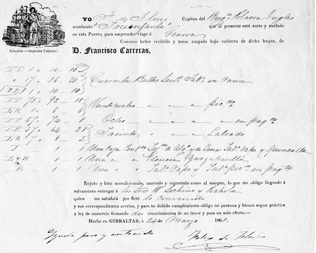 1868 Gibilterra ''D.Francisco Carreras Per Genova