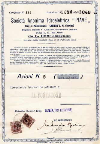 1929 Soc.Idroelettrica ''Piave'' rilasciato a Montebelluna