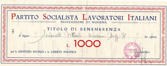 1949 Partito Socialista Lavoratori Italiani Modena