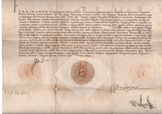 1558 Ferdinandus Imperatur Austria Firma di pugno---- (2)