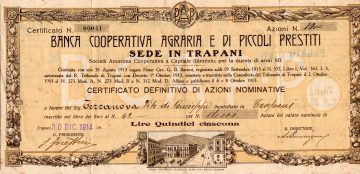 1914 Banca Cooperativa Agraria e Di Piccoli Prestiti sede in Trapani