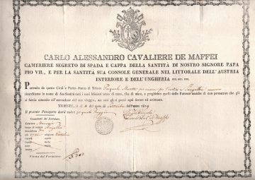 1819  Carlo Alessandro Cavaliere de Maffei.  Cavaliere di spada x  il Papa pio VII  rilasciato a Trieste x Ancona