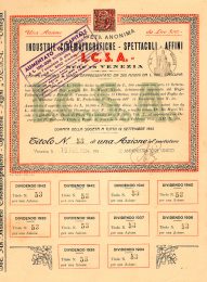 1934 I.C.S.A. Soc.An.Industrie Cinematografiche e Affini Titolo Azionario da L.500 rilasciato a Venezia Emissione di 200 titoli Rara