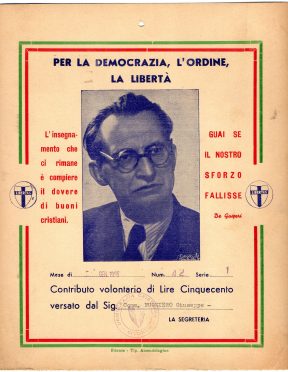 1955 Democrazia Cristiana---ALcide De Gasperi Sottoscrizione da L.500 RIC, Dal Comm.Ruggiero Giuseppe